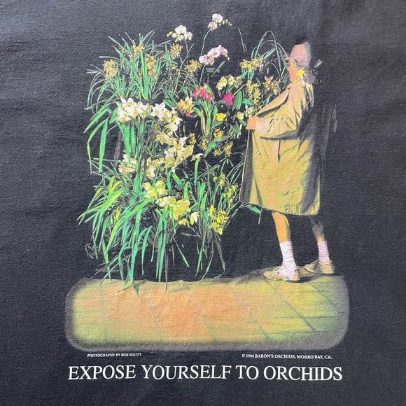 Vintage 90s Expose Yourself to Orchids Short Sleeve Shirt Bob McCoy Men’s L USA - Picture 3 of 7